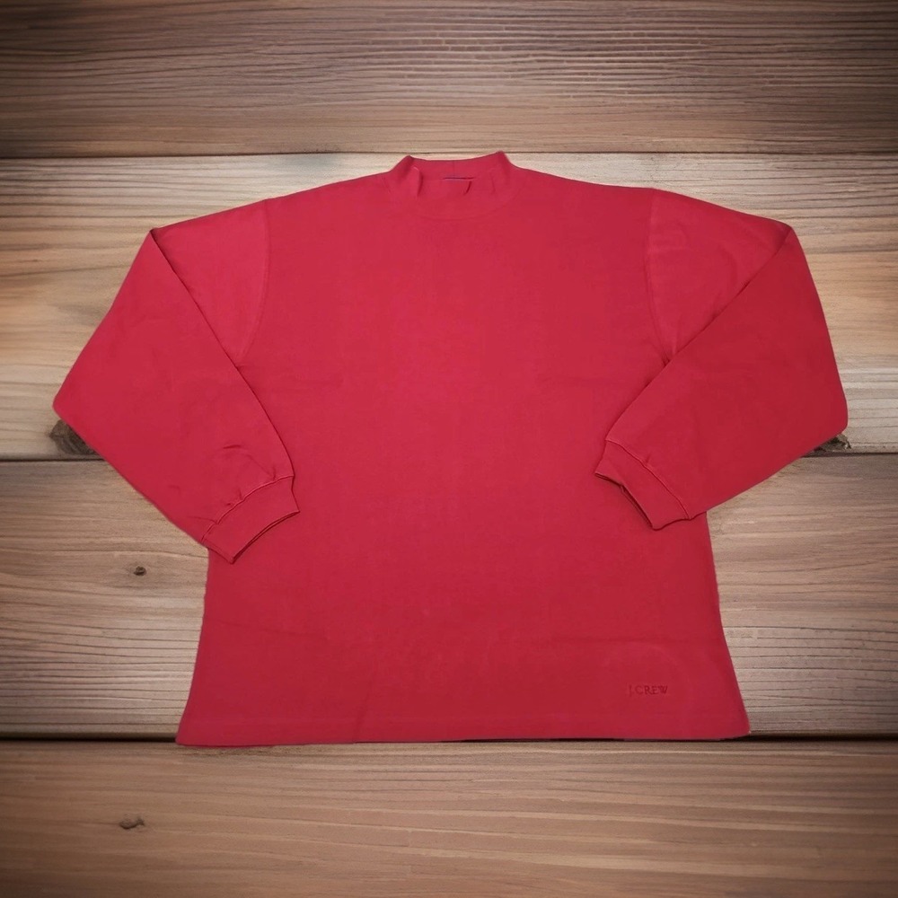Vintage J Crew Mock Neck Long Sleeve Sweater Red Lightweight Cotton Made USA XXL